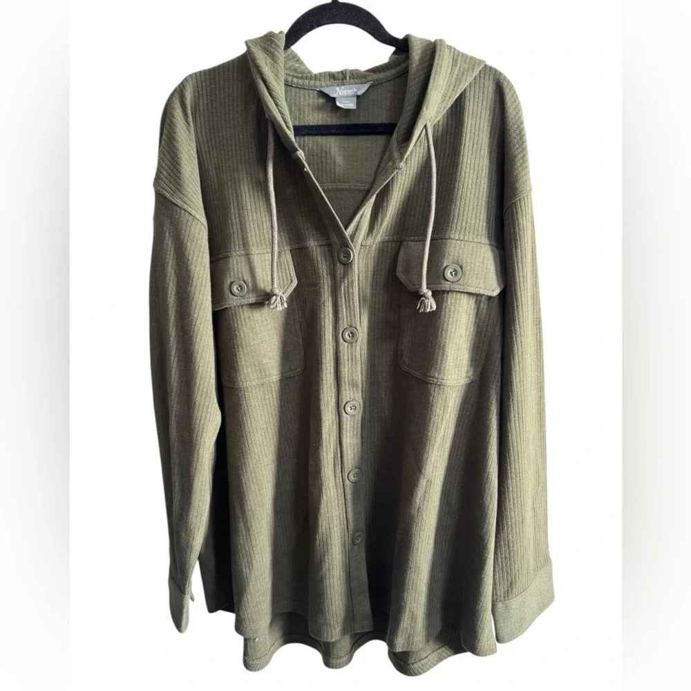 Natural Reflections Olive Hooded Knit Shacket XXL - Picture 1 of 5